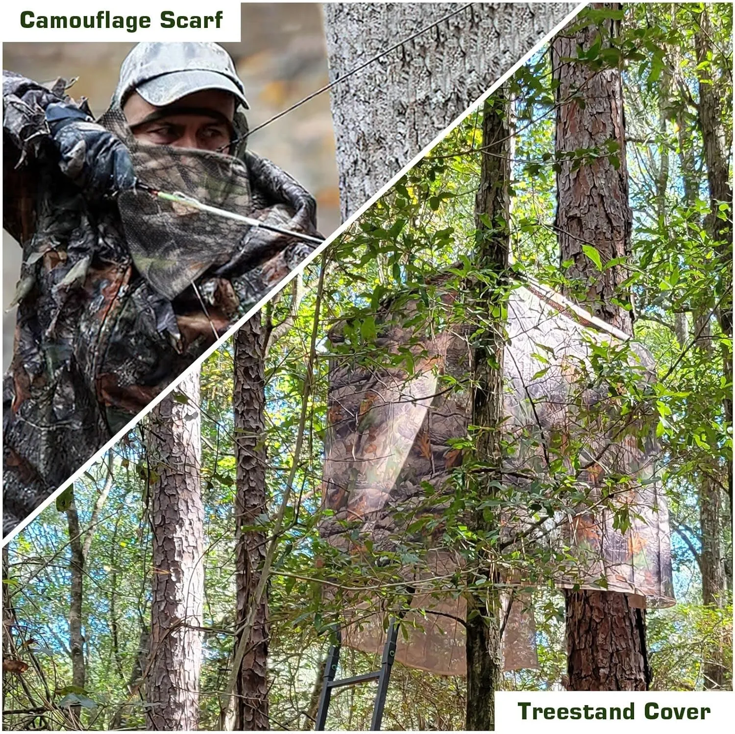 Camo Netting Camouflage Netting, Quiet Camo Mesh Netting Clear View Camo Hunting Blind for Concealment, Tree Stand, Hunting, Sunshade, Decoration, Shooting, Car Cover
