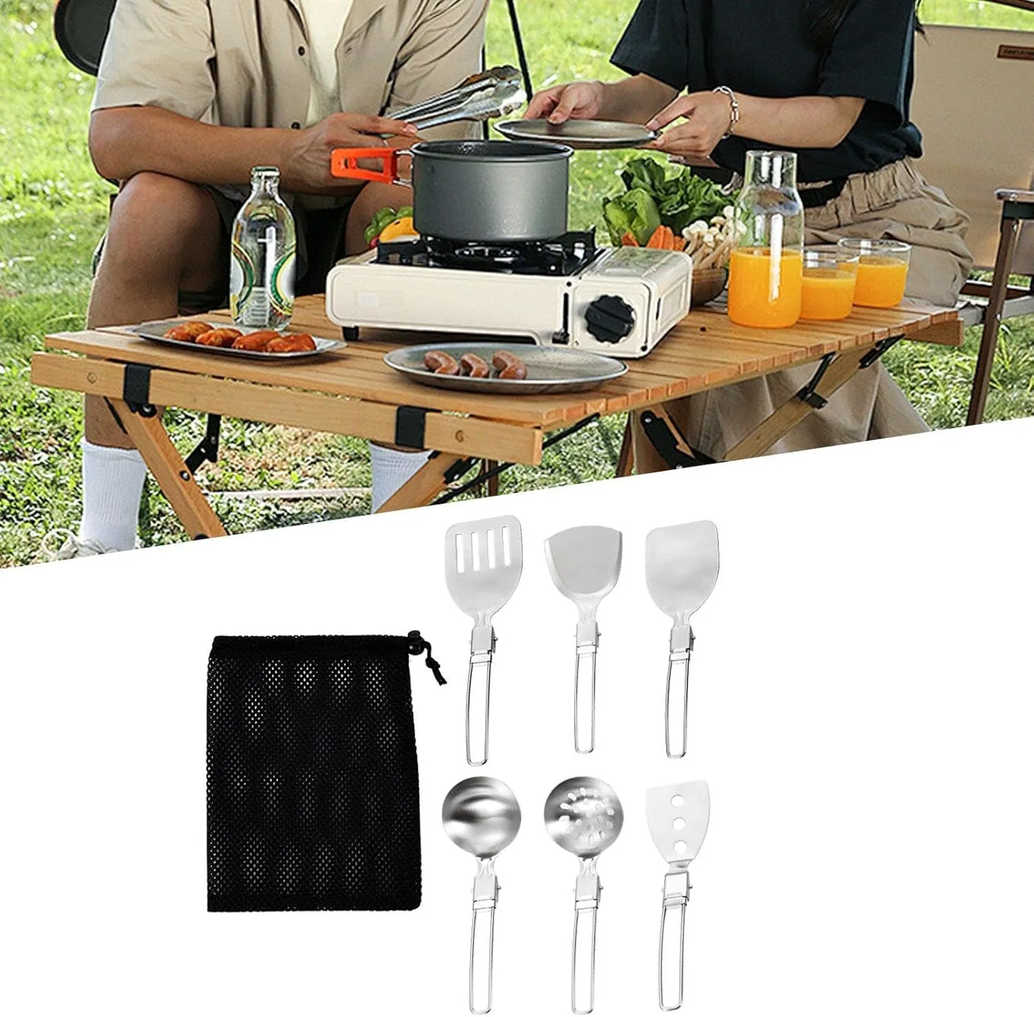 Camp Cooking Utensil Set Cookware Kit Cooking Organizer Portable Camping Kitchen Utensil Set for Travel Hiking Picnic Parties
