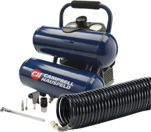 CAMPBELL HAUSFELD 2 Gallon Portable Twin Stack Air Compressor, 125 PSI, Oil-Free Design, Inflation Starter Kit Included, Reliable Twin Stack Air Compressor for Home Use and DIY Projects