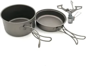 Camping Cooking Set Outdoor Camping Portable Titanium Boiler Head Combination Travel Picnic Hiking Barbecue Outdoor Pan Set with for Outdoor Camping Hiking Picnic (Color : Black) (Black)