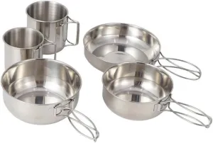 Camping Cookware Set Portable Stainless Steel Cookset with Pan Cup Bowl Silver 5PCS #