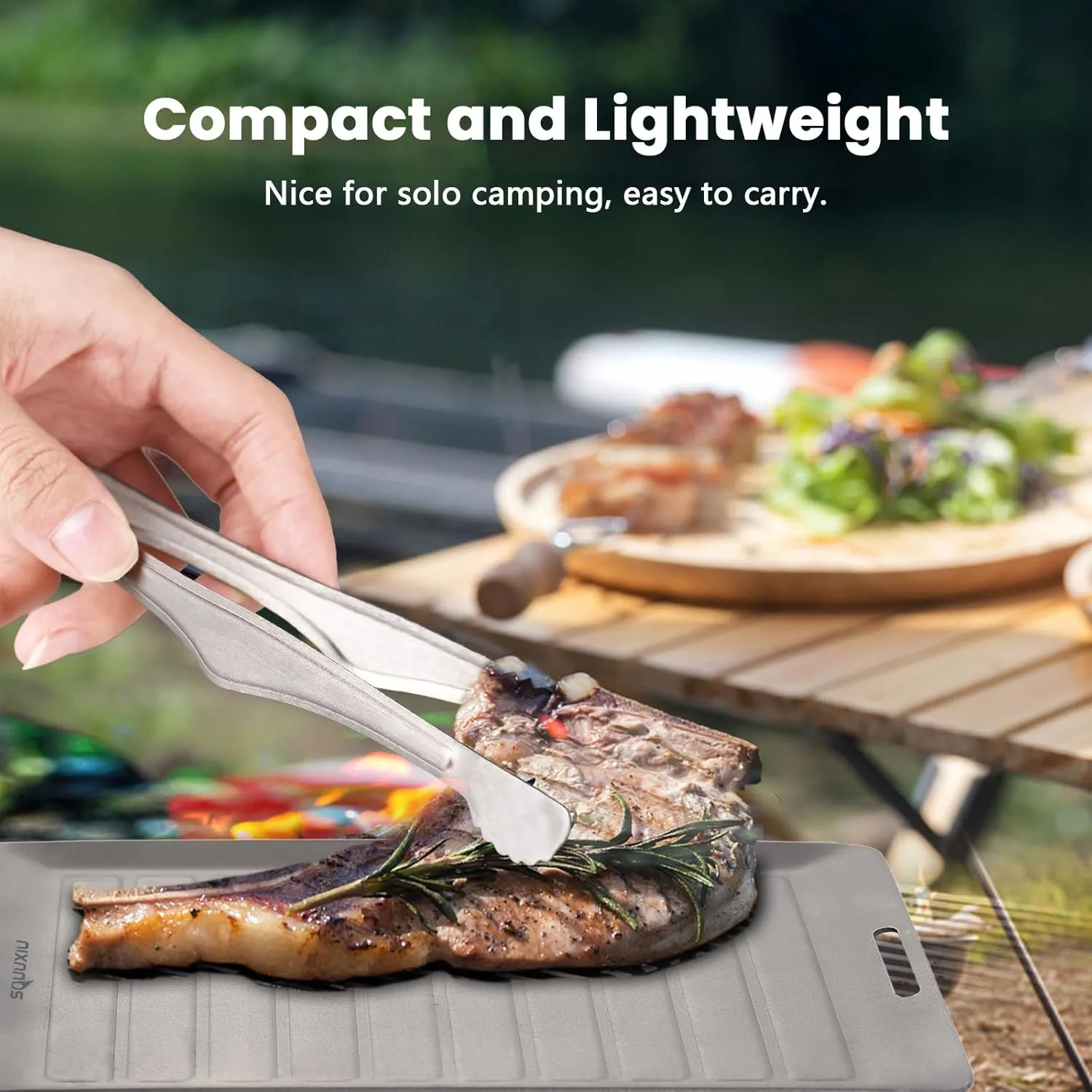 Camping Grill Pan BBQ Tongs Set with Non Stick Matte Coating, Lightweight Outdoor Cookware for Effortless Cleaning, Ergonomic Camping Utensils for Backpacking and Picnics (Plate)