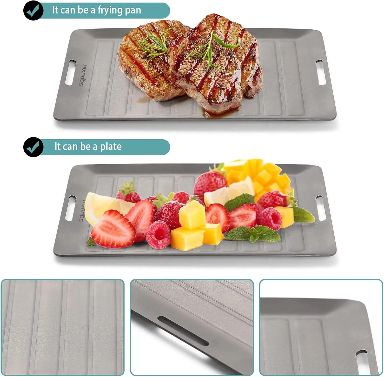 Camping Grill Pan BBQ Tongs Set with Non Stick Matte Coating, Lightweight Outdoor Cookware for Effortless Cleaning, Ergonomic Camping Utensils for Backpacking and Picnics (Plate)