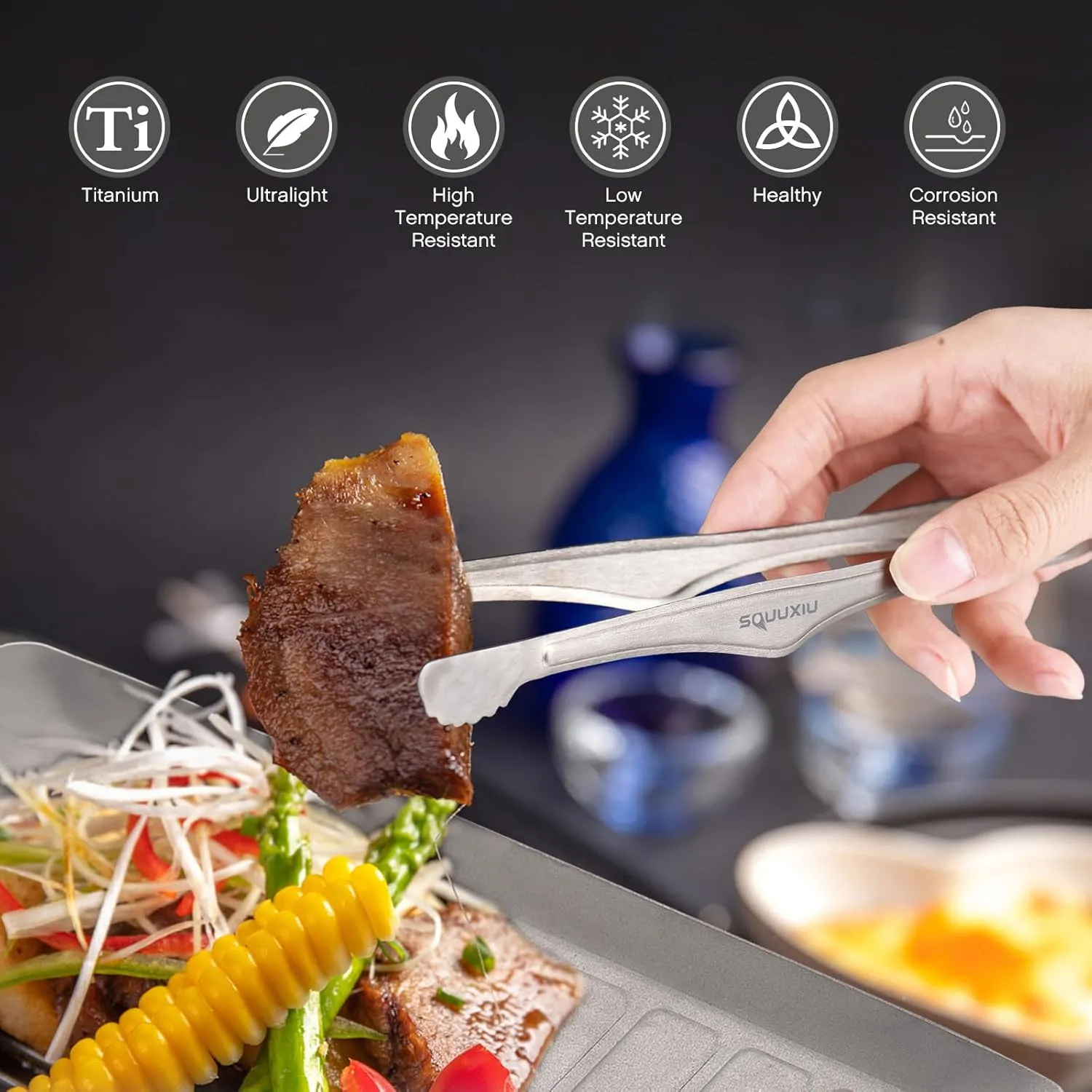 Camping Grill Pan BBQ Tongs Set with Non Stick Matte Coating, Lightweight Outdoor Cookware for Effortless Cleaning, Ergonomic Camping Utensils for Backpacking and Picnics (Plate)