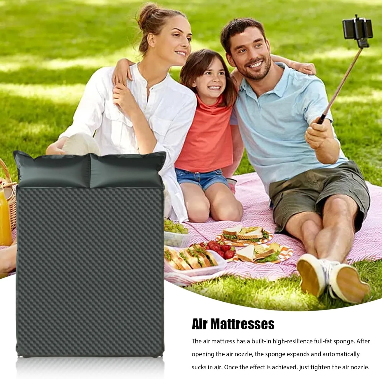 Camping Mattress Sleeping Pad, Thickness 1.97 Inch Inflatable Sleeping Mat Lightweight Waterproof Camping Bed Mat with Built-in Pump Air Mattress for Backpacking, Hiking, Tent, Traveling