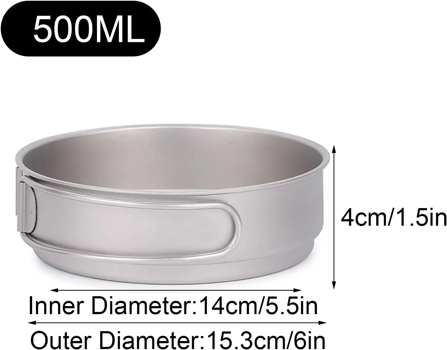 Camping Pot, Titanium Pan Dish Plate, Ultralight Camping Cookware, with Handle, for Outdoors Backpacking Hiking(A,500ml)