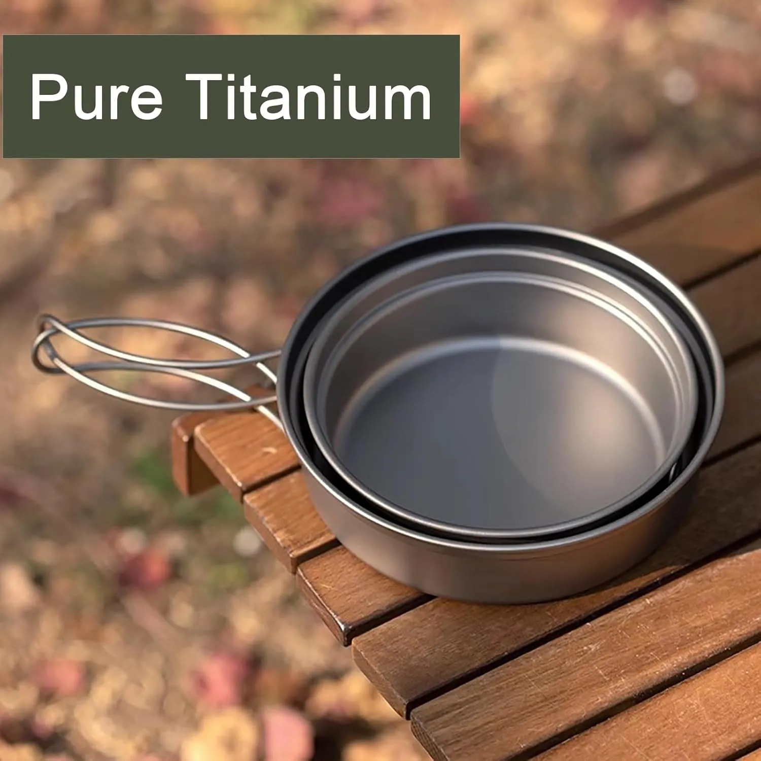 Camping Pot, Titanium Pan Dish Plate, Ultralight Camping Cookware, with Handle, for Outdoors Backpacking Hiking(A,500ml)