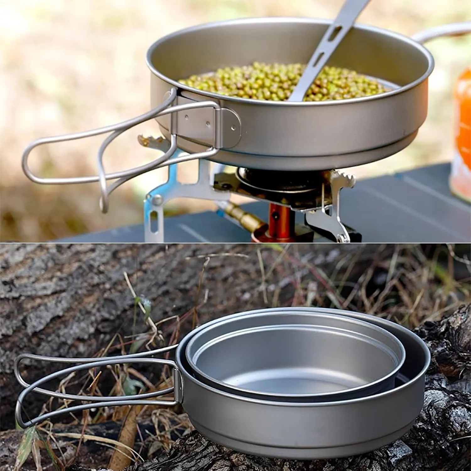 Camping Pot, Titanium Pan Dish Plate, Ultralight Camping Cookware, with Handle, for Outdoors Backpacking Hiking(A,500ml)