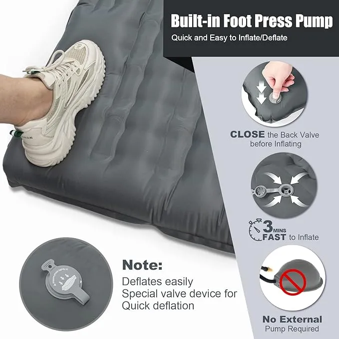 Camping Sleeping Pad, Extra Thickness 4.7 Inch Inflatable Sleeping Mat Lightweight Waterproof Camping with Built-in Pump Air Mattress for Backpacking, Hiking, Tent, Traveling