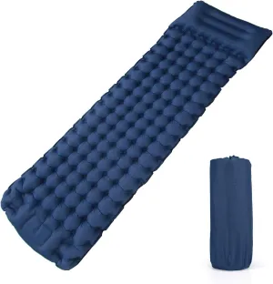 Camping Sleeping Pad, Foot Press Inflatable Sleeping Mat with Pillow, Hiking Air Mattress - Lightweight, Durable Waterproof Air Mattress Compact Hiking Pad - Upgrade Thickness (Navy Blue)