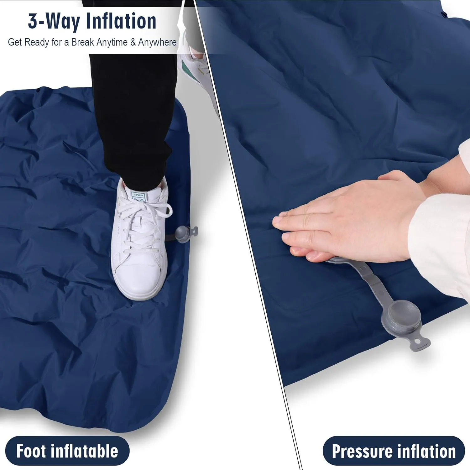 Camping Sleeping Pad, Foot Press Inflatable Sleeping Mat with Pillow, Hiking Air Mattress - Lightweight, Durable Waterproof Air Mattress Compact Hiking Pad - Upgrade Thickness (Navy Blue)