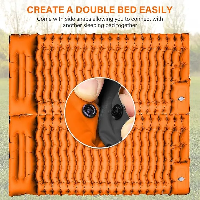 Camping Sleeping Pad, Ultralight Camping Mat with Pillow Built-in Foot Pump Inflatable Sleeping Pads Compact for Camping Backpacking Hiking Traveling - Orange