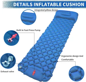 Camping Sleeping Pad, Ultralight Camping Mat with Pillow Built-in Foot Pump Inflatable Sleeping Pads, Compact Sleep Pad for Camping Backpacking Hiking Traveling