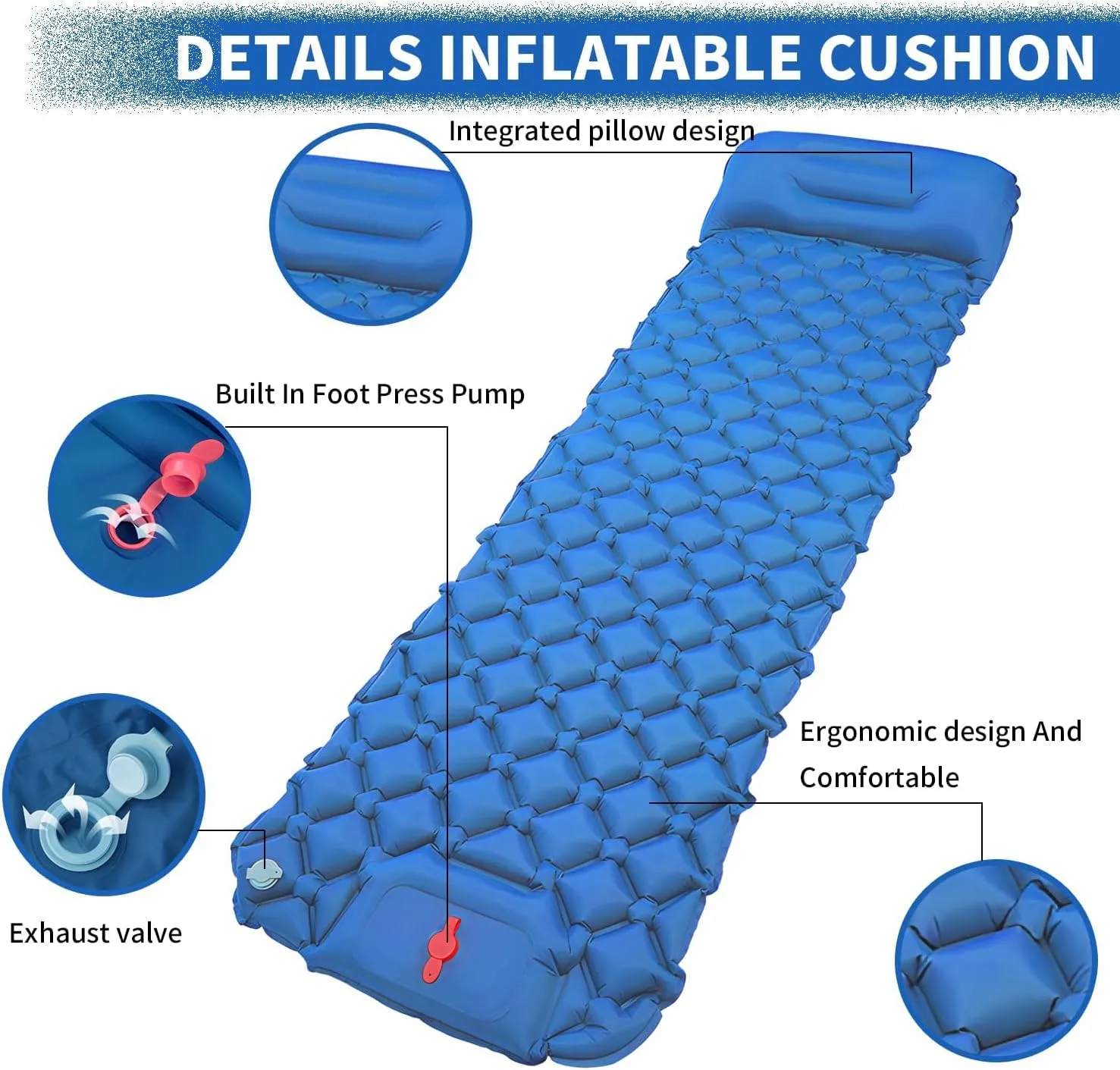 Camping Sleeping Pad, Ultralight Camping Mat with Pillow Built-in Foot Pump Inflatable Sleeping Pads, Compact Sleep Pad for Camping Backpacking Hiking Traveling