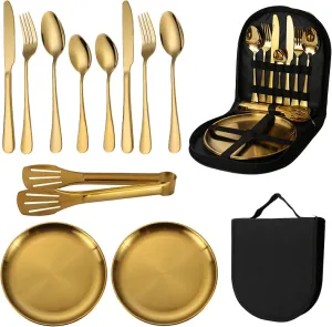 Camping Tableware Mess Kit Cutlery,11 Pcs Camping Cookware Utensils Travel Sets, Camping Cooking Utensils, Travel Essentials, Portable Camping Kitchen Utensil Set for Travel, Picnics, RVs