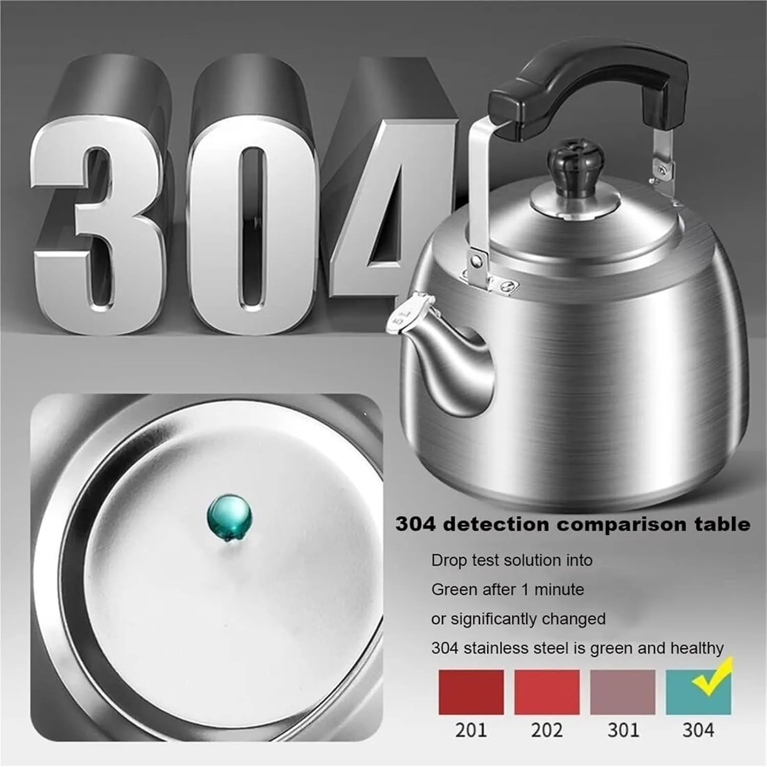 Camping Teapot, Tea Kettle Stovetop, 304 Food Grade Stainless Steel Whistling Tea Pot with Cool Touch Ergonomic Folding Handle for Family Kitchens and Restaurants(4L)