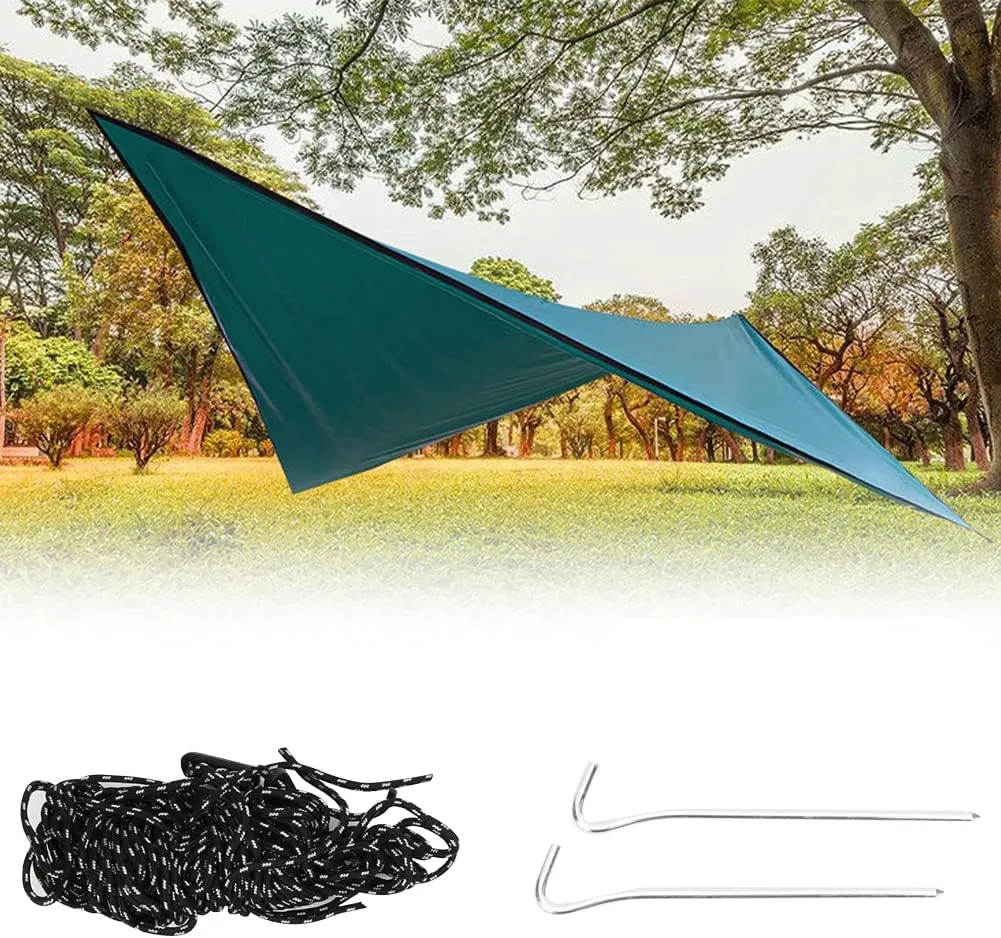 Camping Tent Canopy, 210T Polyester Fabric Outdoor Waterproof Sun Proof Camping Ground Mat Tent Hammock Awning