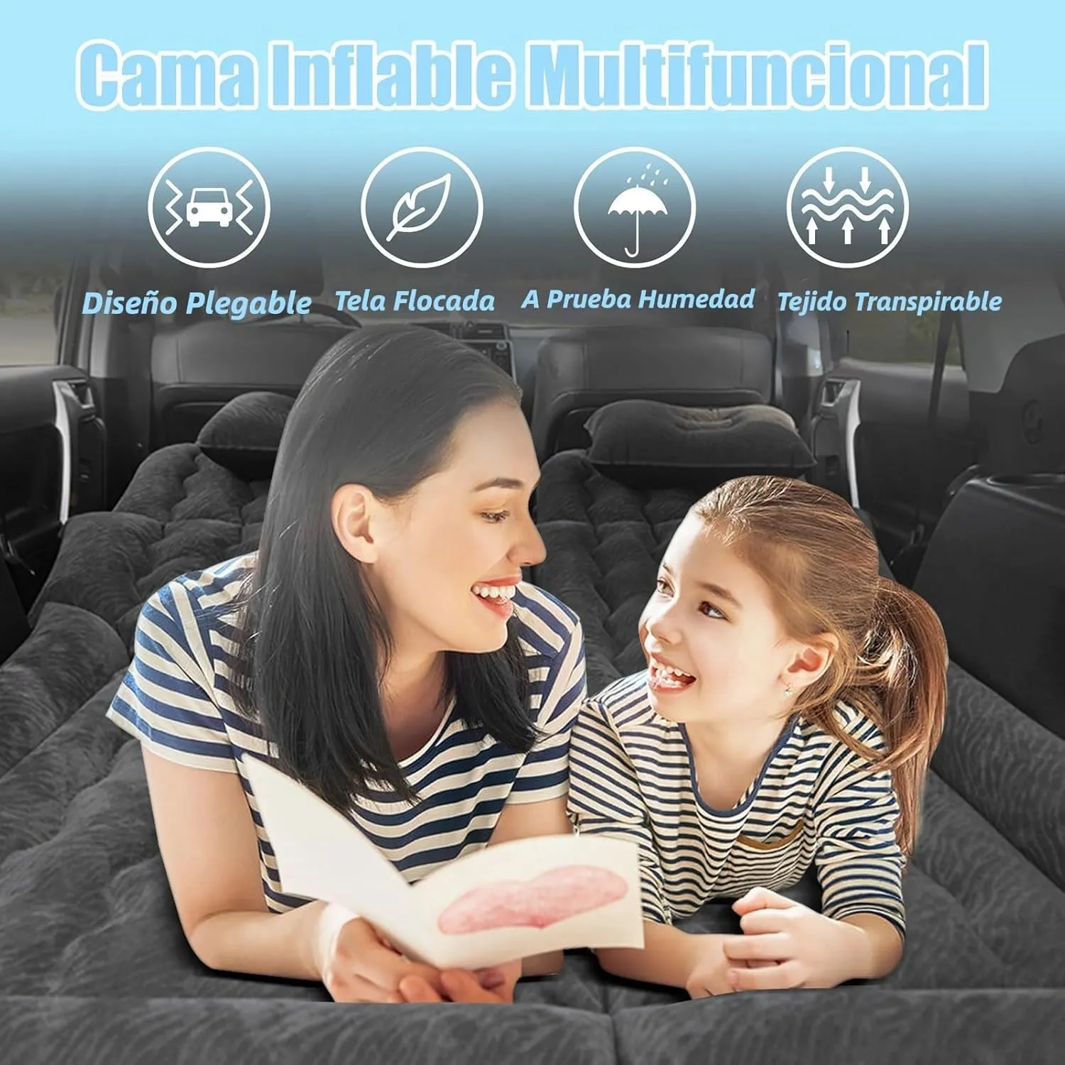 Car Air Mattress for Audi Q5 II FY 2016 2017 2018 2019 2020 2021 2022 2023 2024, Car Mattress Inflatable Bed Portable Foldable with Pillow Camping Travel Car Accessories,Black