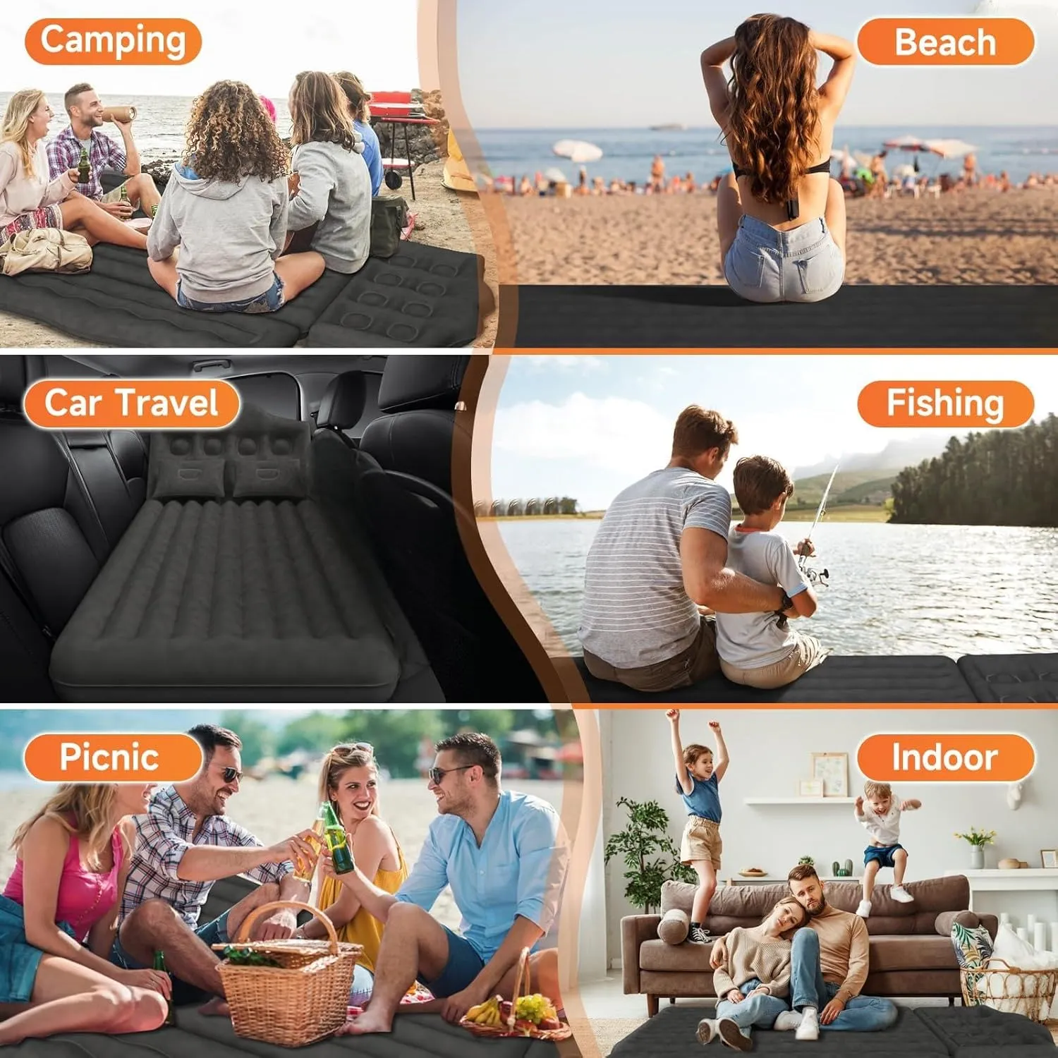 Car Air Mattress for Cadillac Escalade (7Seats) 2021 2022 2023,Flocking & PVC Thickened Double-Sided Portable Foldable Sleeping Pad Back Seat Trunk Inflatable Electric Pump Pillows,B