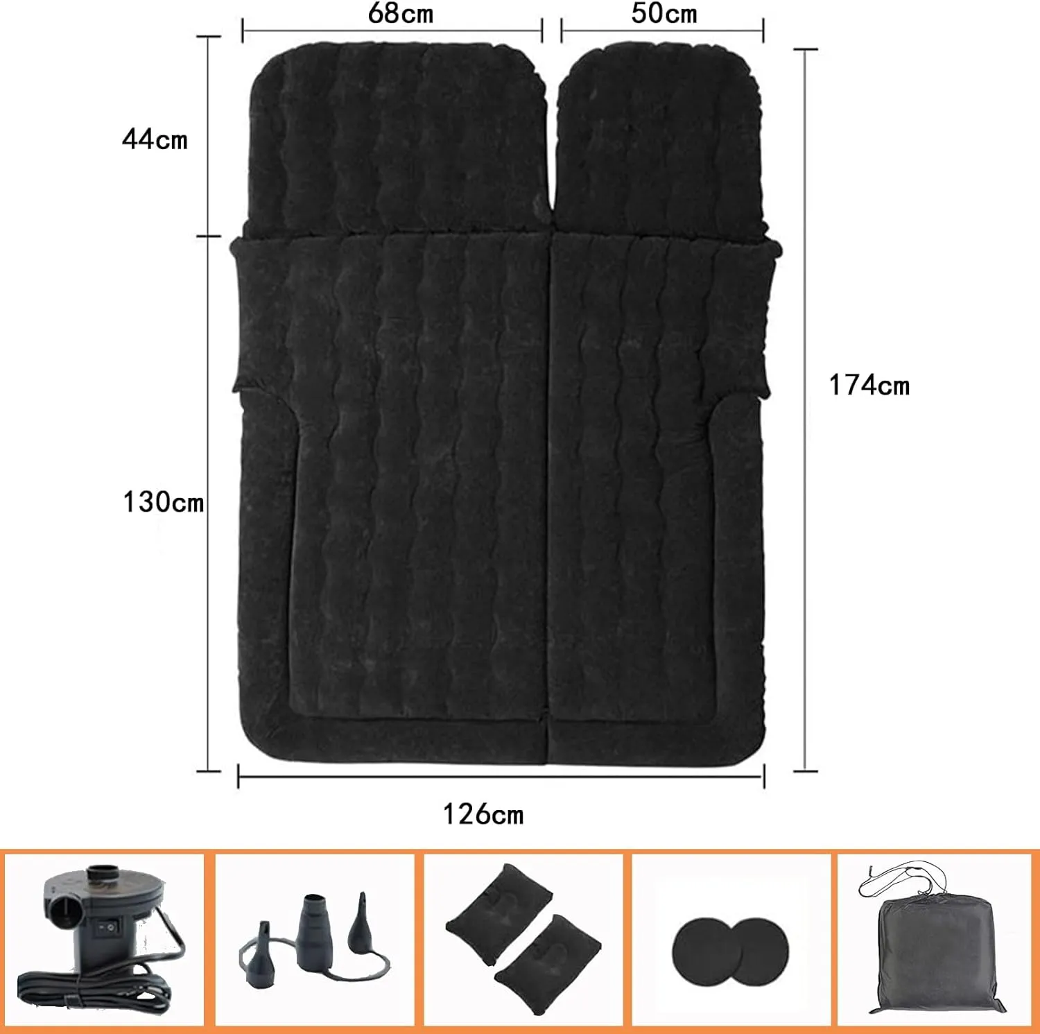 Car Air Mattress for Hyundai Grand Santafe 7seats 2013 2014 2015 2016 2017, Travel Camping Thickened Portable Inflatable Bed PVC Flocking Trunk Sleeping Mats,Black