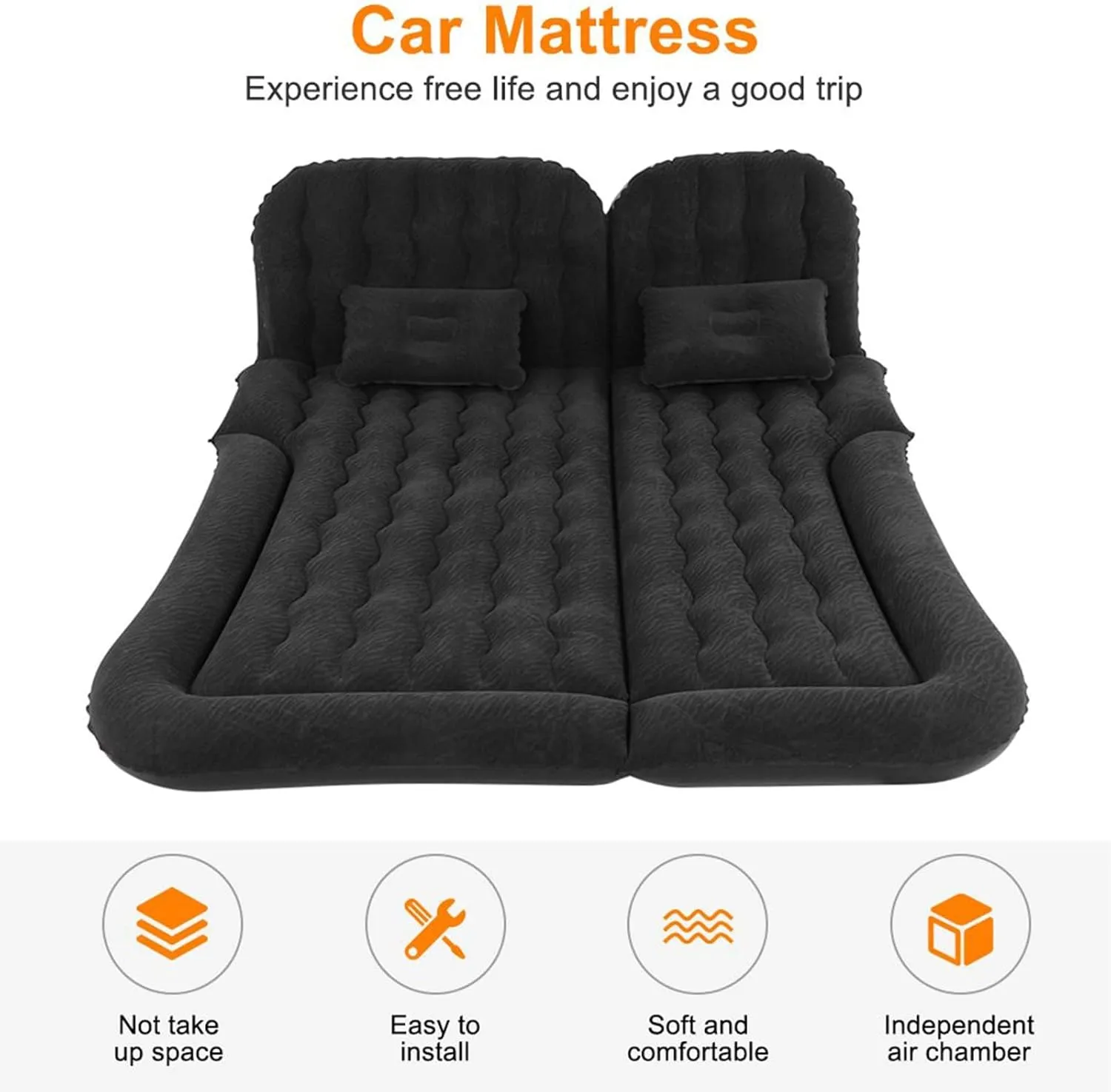 Car Air Mattress for Hyundai Grand Santafe 7seats 2013 2014 2015 2016 2017, Travel Camping Thickened Portable Inflatable Bed PVC Flocking Trunk Sleeping Mats,Black