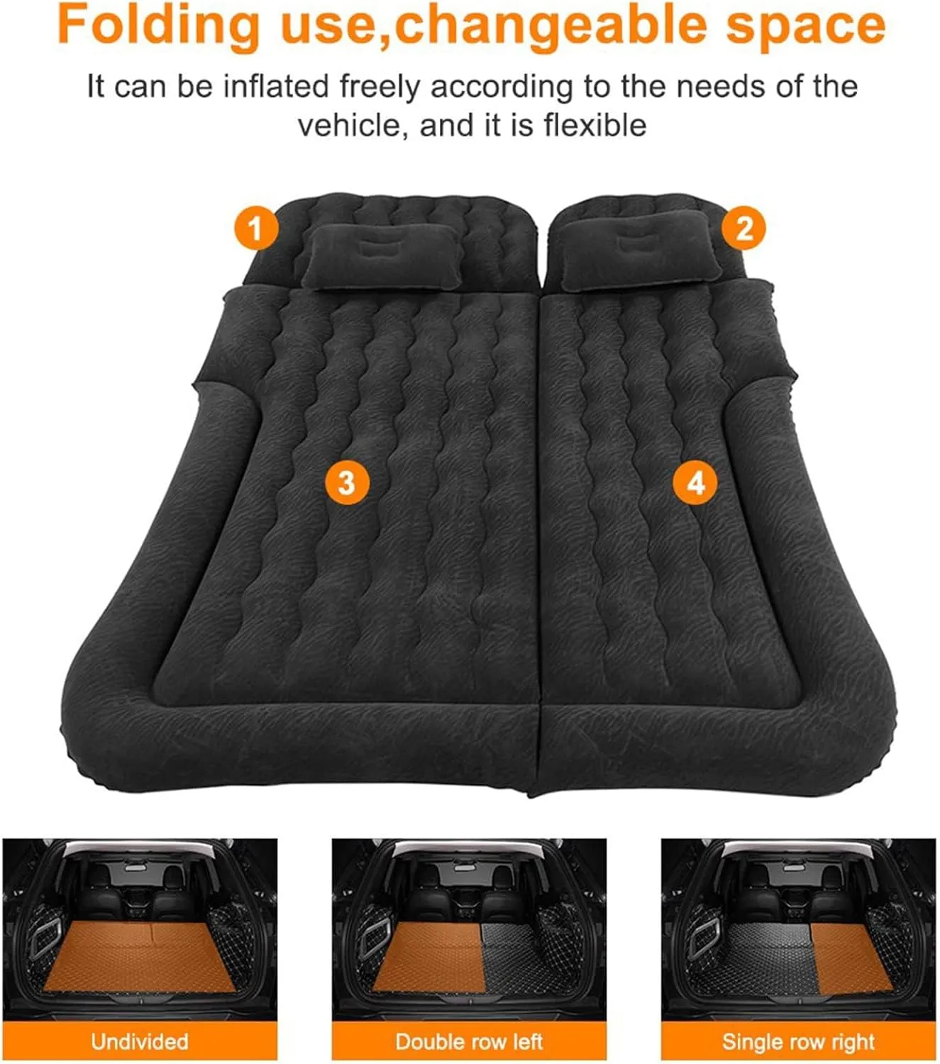 Car Air Mattress for Hyundai Grand Santafe 7seats 2013 2014 2015 2016 2017, Travel Camping Thickened Portable Inflatable Bed PVC Flocking Trunk Sleeping Mats,Black