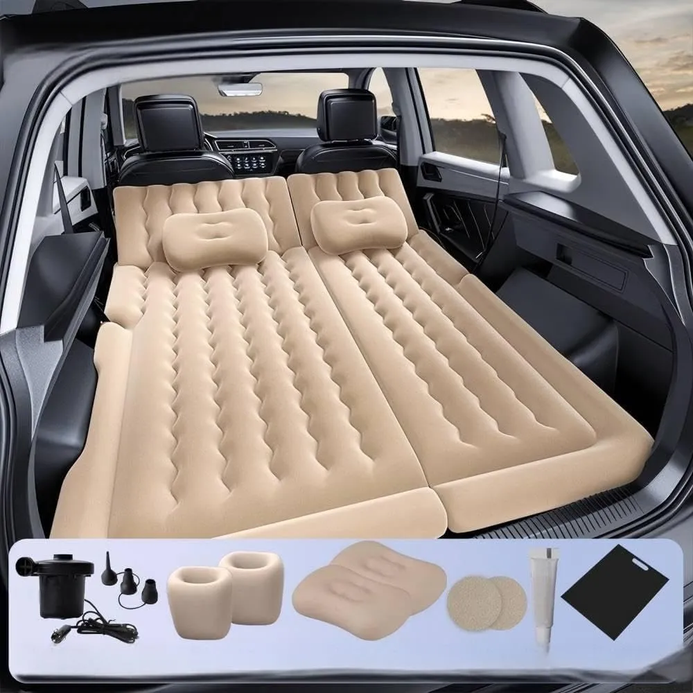 Car Air Mattress for Lynk & Co 08,2023 2024,Flocking & PVC Thickened Double-Sided Portable Foldable Sleeping Pad Back Seat Trunk Inflatable Electric Pump Pillows,C