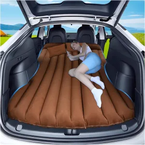 Car Air Mattress for Tesla Model Y, Camping Bed Inflatable Car Bed Mattress Fits SUV RV Truck Backseat Trunk, Portable Foldable Sleeping Pad Tent Mat for Travel Home Brown