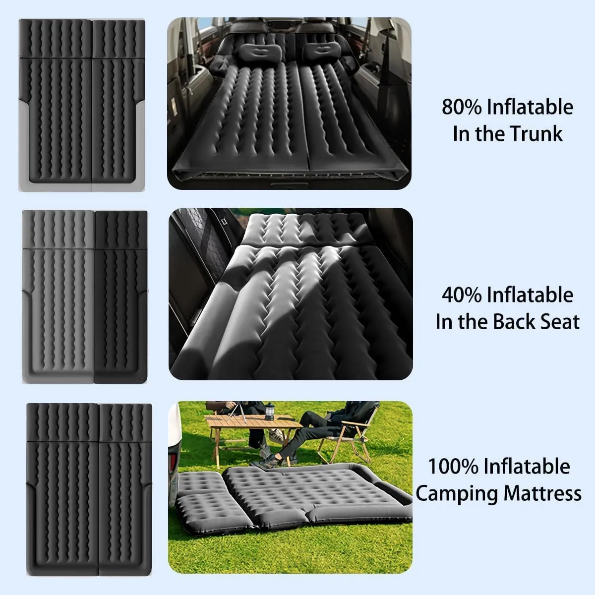 Car Air Mattress for Toyota Prius C 2012-2020, Trunk Rear Seat Inflatable Thickened Flocking Travel Camping Bed, Air Pump 2 Pillows,Dark Green