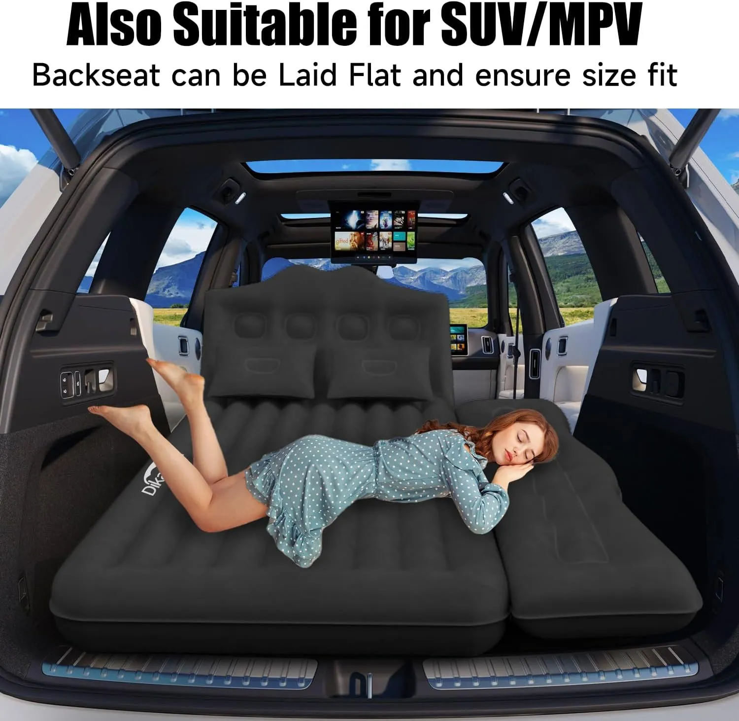 Car Air Mattress, Inflatable SUV Truck Camping Mattress for Back Seat, Thickened Travel Car Bed Sleeping Pad with Air Pump 2 Pillows
