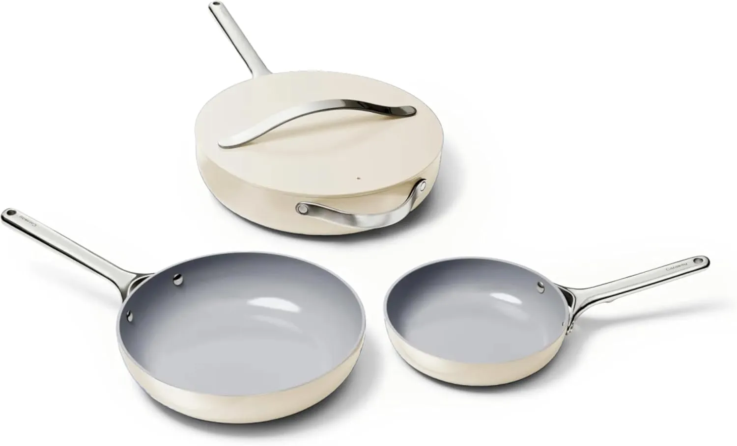 Caraway 4-Piece Fry Pan Set - Non-Stick Frying Pans (10.5” & 8”) & Non-Stick Sauté Pan - Non Toxic, PTFE & PFOA Free - Oven Safe & Compatible with All Stovetops (Gas, Electric & Induction) - Cream