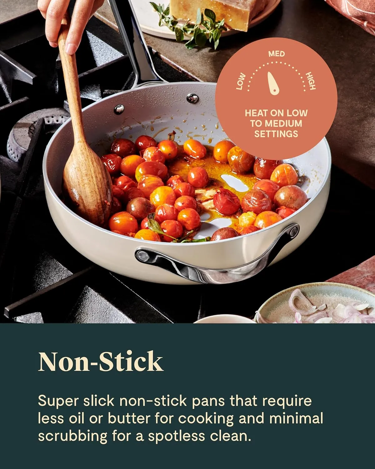 Caraway 4-Piece Fry Pan Set - Non-Stick Frying Pans (10.5” & 8”) & Non-Stick Sauté Pan - Non Toxic, PTFE & PFOA Free - Oven Safe & Compatible with All Stovetops (Gas, Electric & Induction) - Cream