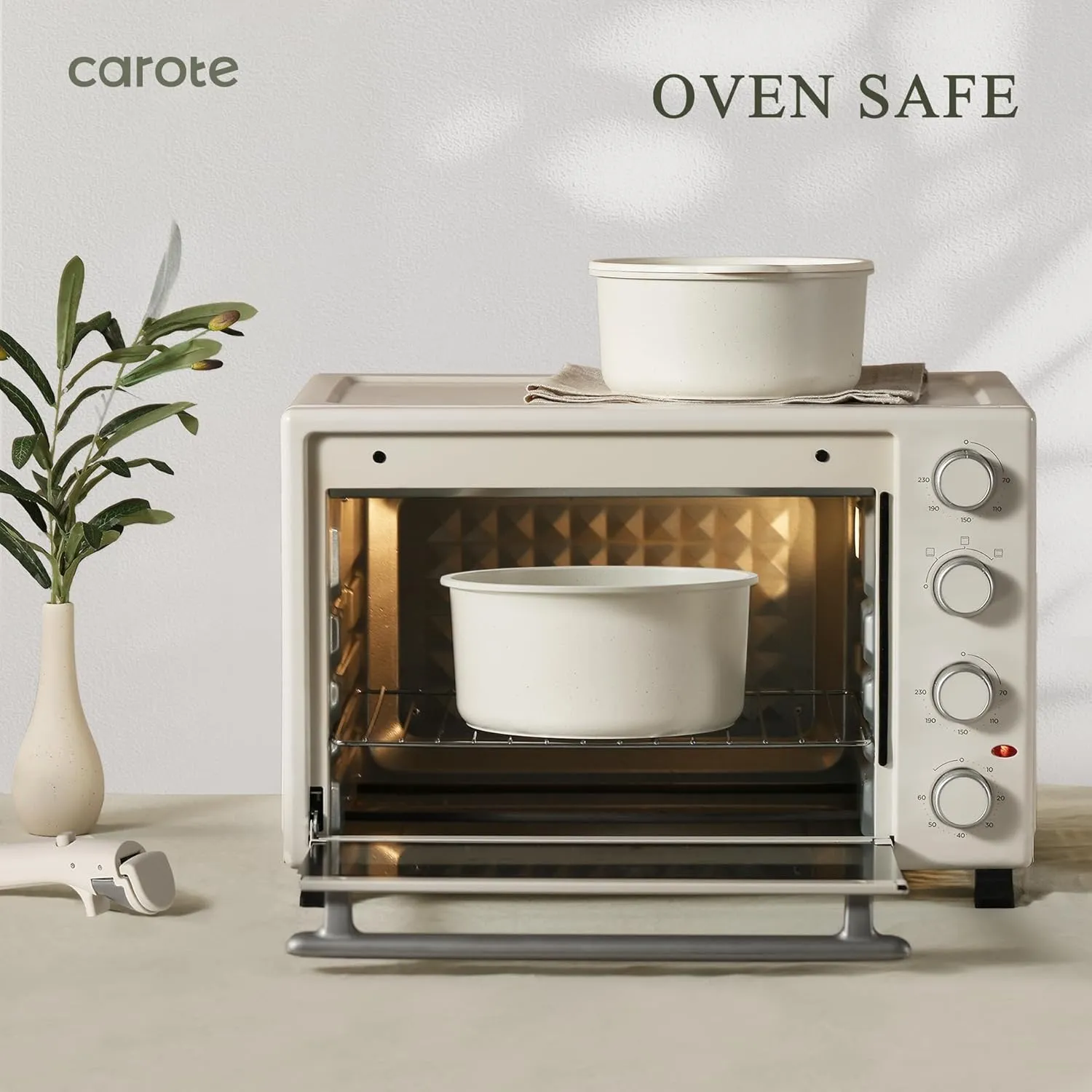 CAROTE 23pcs Pots and Pans Set Non Stick, Cookware Sets, Kitchen Set, Oven/Dishwasher/Fridge Safe, Space Saving Pots Set, Nonstick Set with Versatile Detachable Handle, Induction RV Set, Cream