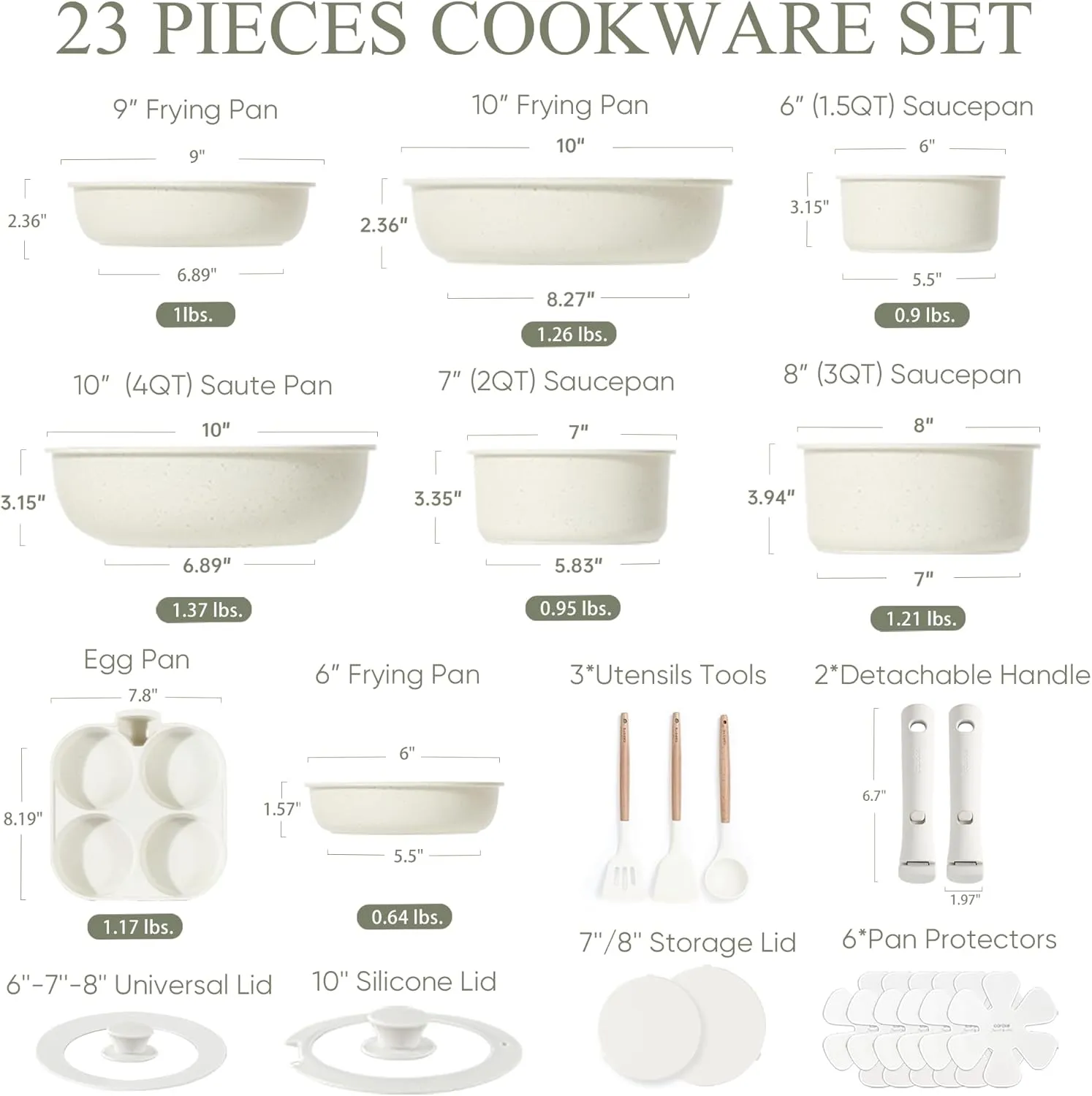 CAROTE 23pcs Pots and Pans Set Non Stick, Cookware Sets, Kitchen Set, Oven/Dishwasher/Fridge Safe, Space Saving Pots Set, Nonstick Set with Versatile Detachable Handle, Induction RV Set, Cream