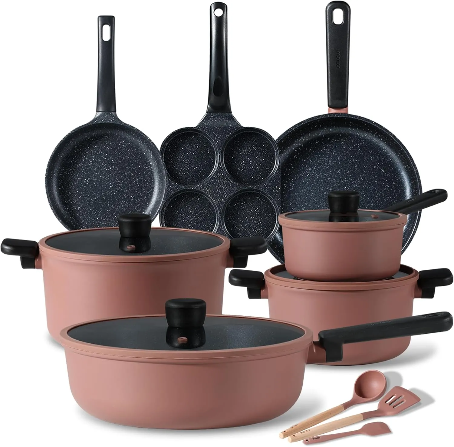 CAROTE Non Stick Pots and Pans Set, Cookware Sets Nonstick, Kitchen Cooking Set with Stay-Cool Handles,with Silicone Tools and Pot Protectors,14 Piece
