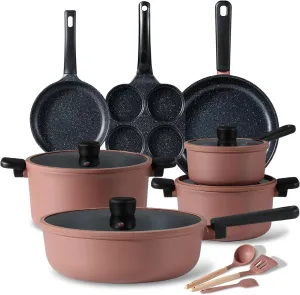 CAROTE Non Stick Pots and Pans Set, Cookware Sets Nonstick, Kitchen Cooking Set with Stay-Cool Handles,with Silicone Tools and Pot Protectors,14 Piece