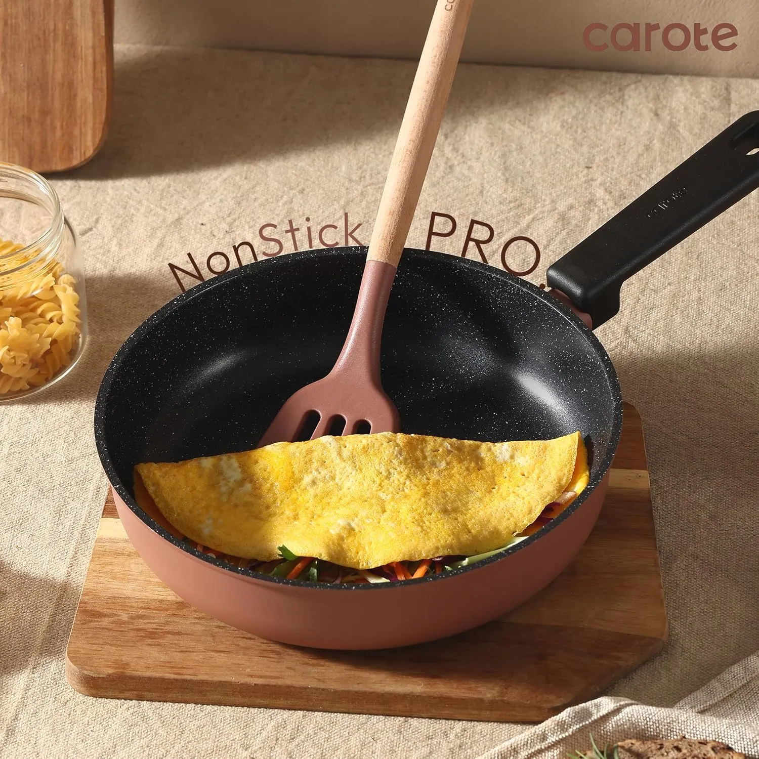CAROTE Non Stick Pots and Pans Set, Cookware Sets Nonstick, Kitchen Cooking Set with Stay-Cool Handles,with Silicone Tools and Pot Protectors,14 Piece