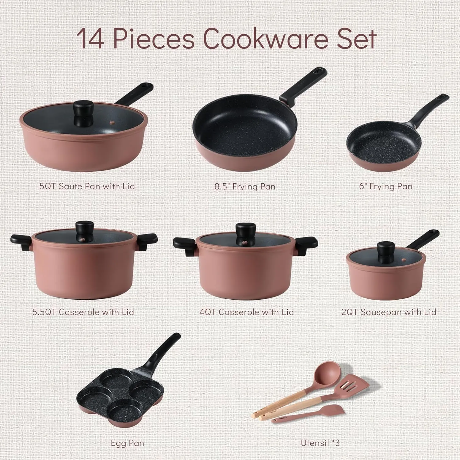 CAROTE Non Stick Pots and Pans Set, Cookware Sets Nonstick, Kitchen Cooking Set with Stay-Cool Handles,with Silicone Tools and Pot Protectors,14 Piece