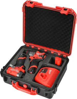 Case for Milwaukee M12 Impact Driver & Drill Set - Tool Box for Milwaukee Fuel Tools Combo Kit, Tool Bag for Drill/Impact Driver/Battery & Charger (Case Only) (Red & Black)