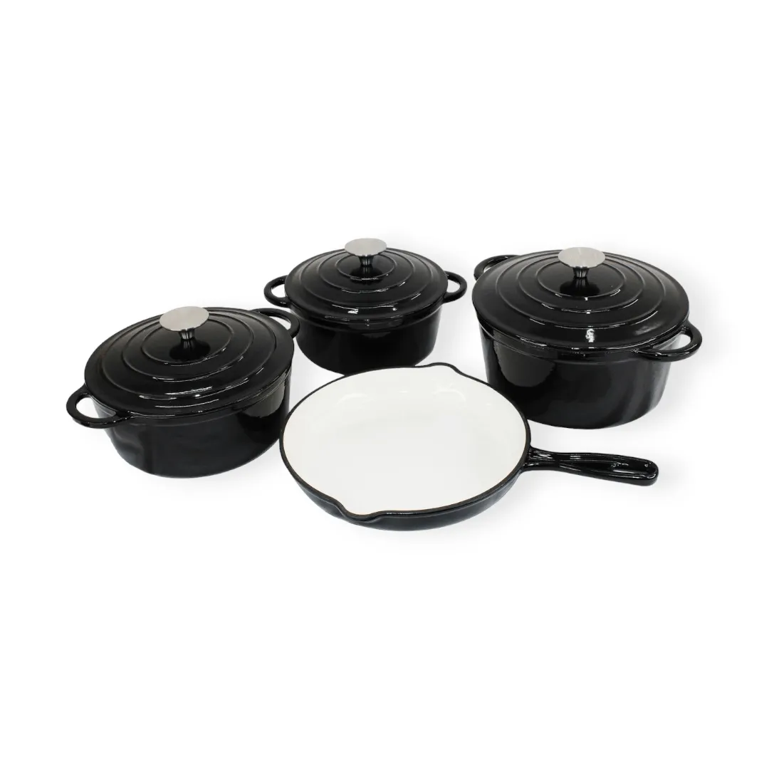 Cast Iron Cookware Pot Set 7 Piece Black TH184