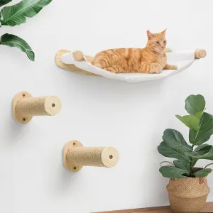 Cat Wall Hammock, Cat Climbing Shelves with 2 Steps, Wall Mounted Bed and Perches for Climbing, Sleeping, Playing, for Indoor Large Cats or Kitty