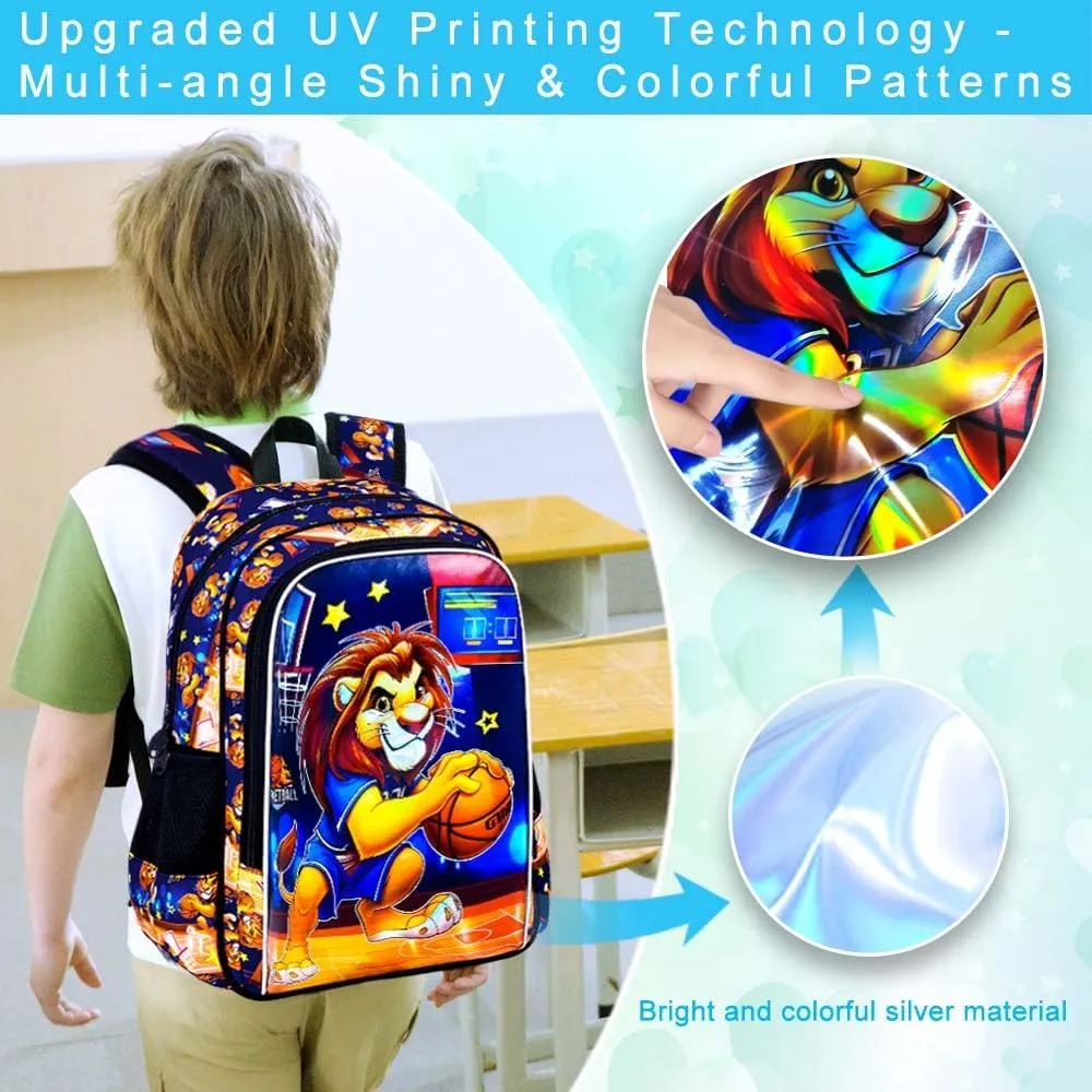 CCJPX 3PCS Kids Backpack for Boys, 16 Inch Lion Water Resistant Preschool Backpacks, Cool Elementary Kindergarten School Bookbag Set for Travel