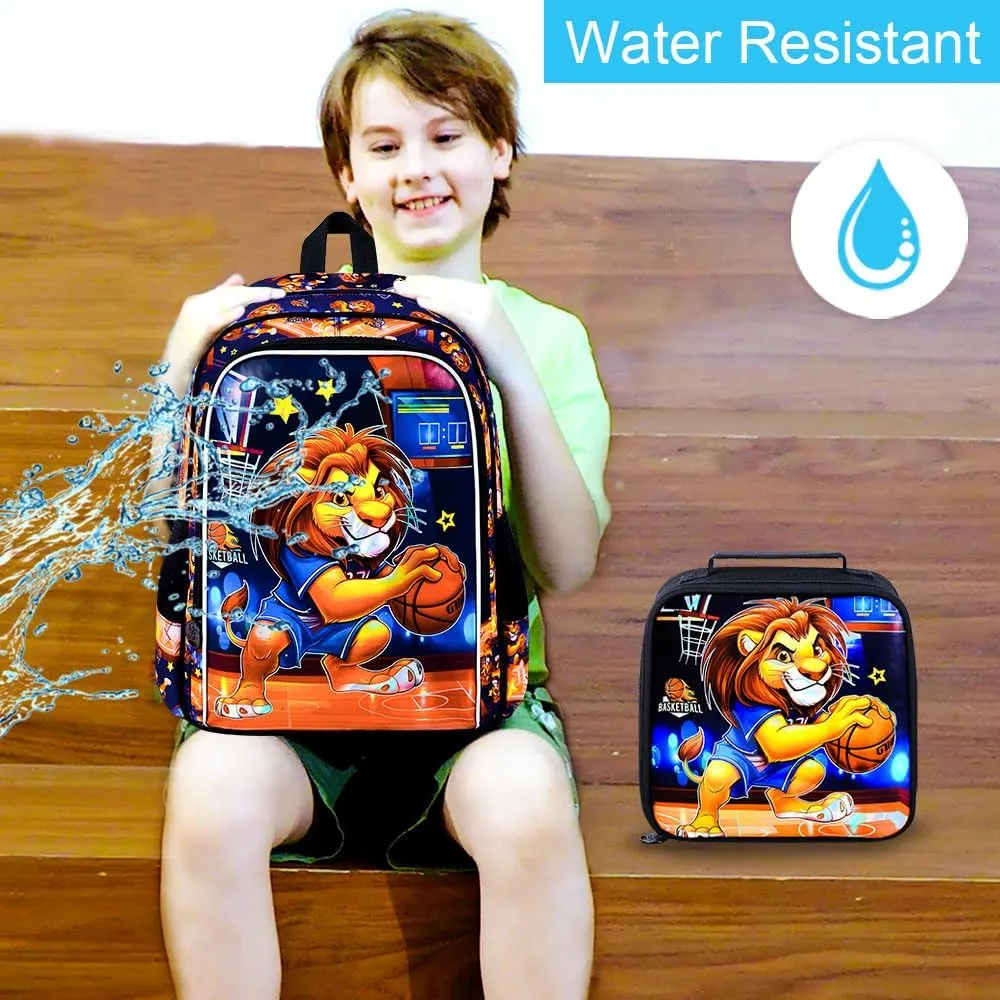 CCJPX 3PCS Kids Backpack for Boys, 16 Inch Lion Water Resistant Preschool Backpacks, Cool Elementary Kindergarten School Bookbag Set for Travel