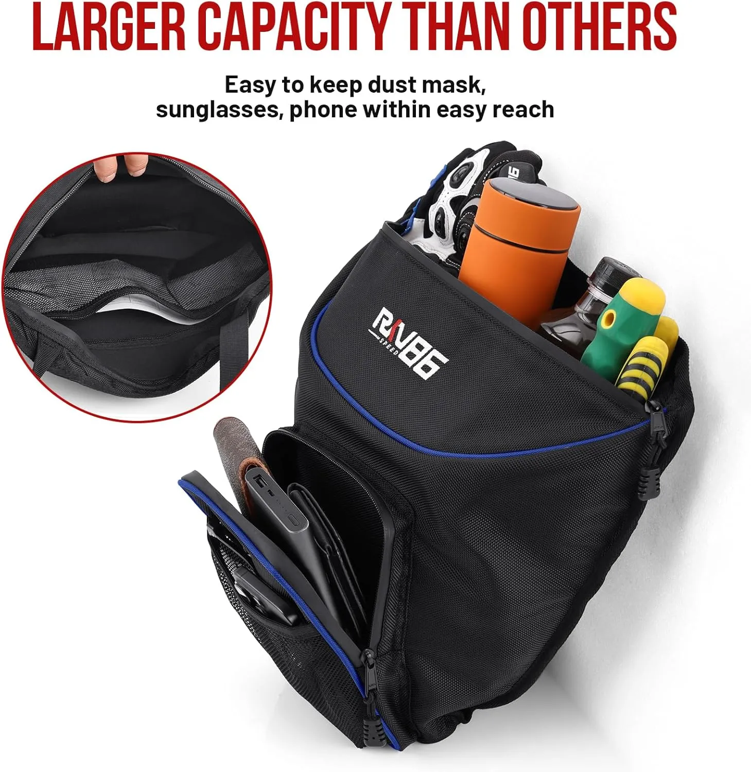 Center Storage Bag for RZR, Cab Pack Center Seat Bag, Heavy-Duty 1680D Waterproof, Compatible with 2014-2023 Polaris RZR XP 1000 Turbo S 900 570 800 (Blue)