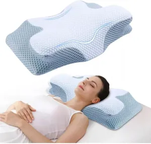 Cervical Memory Foam Pillow, Contour Pillows for Neck & Shoulder Pain, Ergonomic Orthopedic Sleeping Neck Contoured Support Pillow for Comfortable Side & Back Sleepers (Blue with White)