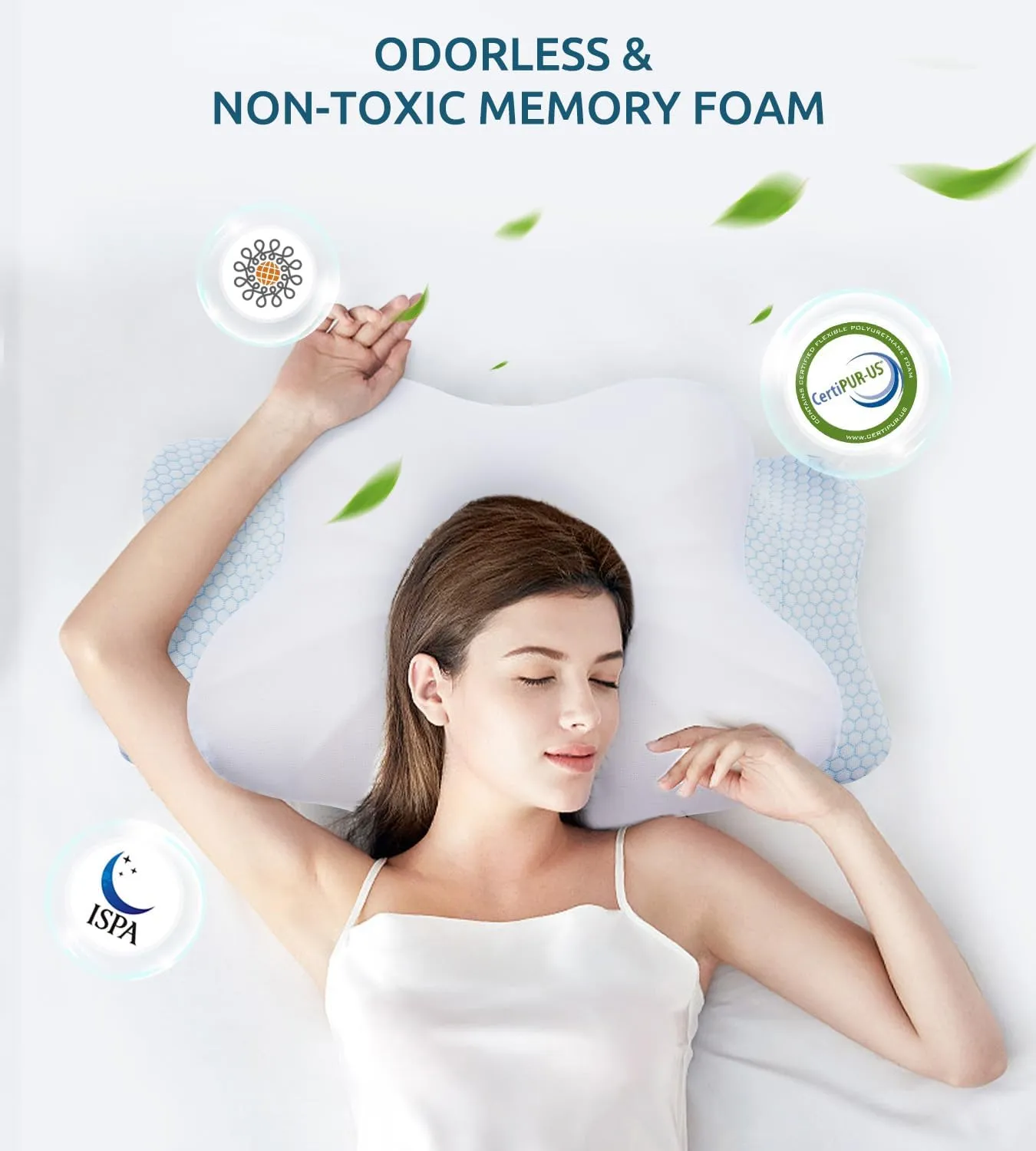 Cervical Memory Foam Pillow for Neck and Shoulder, Ergonomic Contour Cervical Pillow for Sleeping with 2 Heights, Cooling Neck Support Pillows for Side Back Stomach Sleeper Standard Size Blue