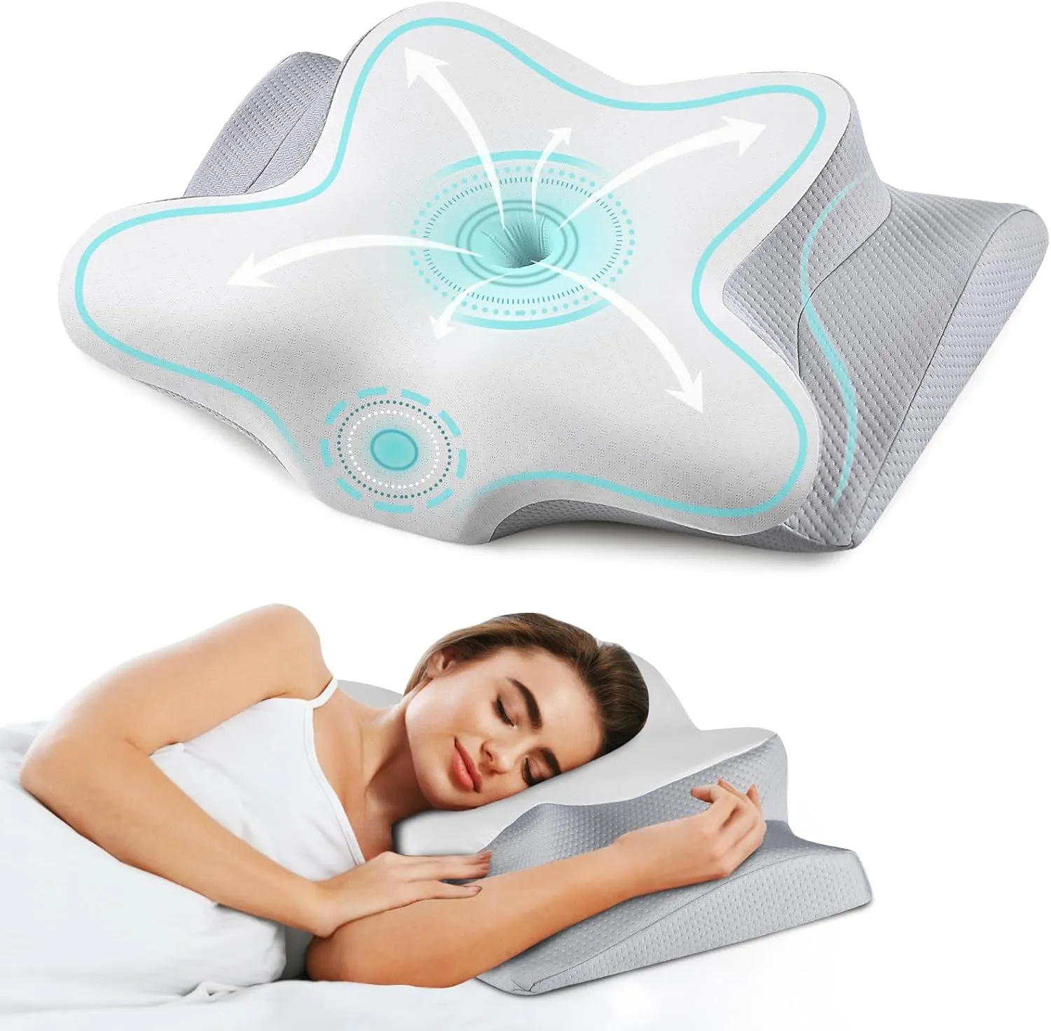 Cervical Neck Pillow for Pain Relief - Cooling Side Sleeper Pillow for Sleeping, Ergonomic Memory Foam Pillows for Neck Support, Contour Orthopedic Bed Pillow for Back Stomach Sleepers