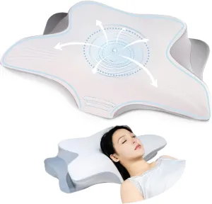 Cervical Neck Pillow for Pain Relief - Ergonomic Memory Foam Pillows for Sleeping, Side Sleeper Pillow for Adults Neck Support, Contour Cooling Bed Pillow for Back Stomach Sleeper (Light Gray)