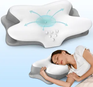 Cervical Neck Pillow for Pain Relief - Ergonomic Side Sleeper Pillow for Sleeping, Contour Orthopedic Pillow for Neck Support, Cooling Memory Foam Pillows for Back & Stomach Sleepers with Pillowcase