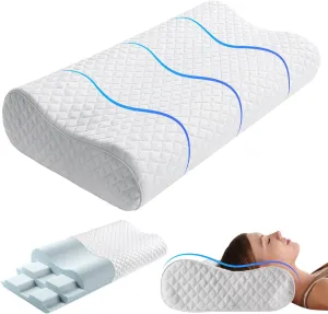 Cervical Neck Pillow for Pain Relief, Memory Foam Pillow for Side Sleeper Pillow, Cooling Adjustable Ergonomic Pillow for Stomach, Back & Side Sleeper with Pillowcase